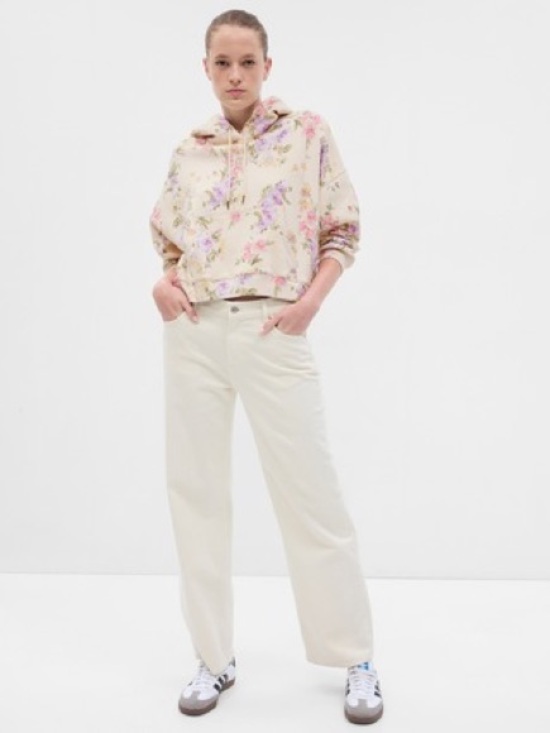GAP Tops - GAP X LoveShackFancy Cream Floral Fleece Hoodie Pink & Purple Floral Print XXS